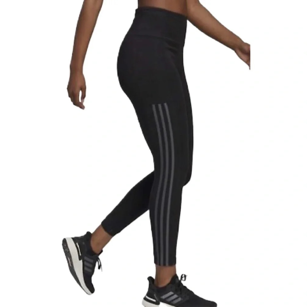 ADIDAS Athletic High Rise Black Activewear Tights Women Grey 3 Stripe  SIZE XS